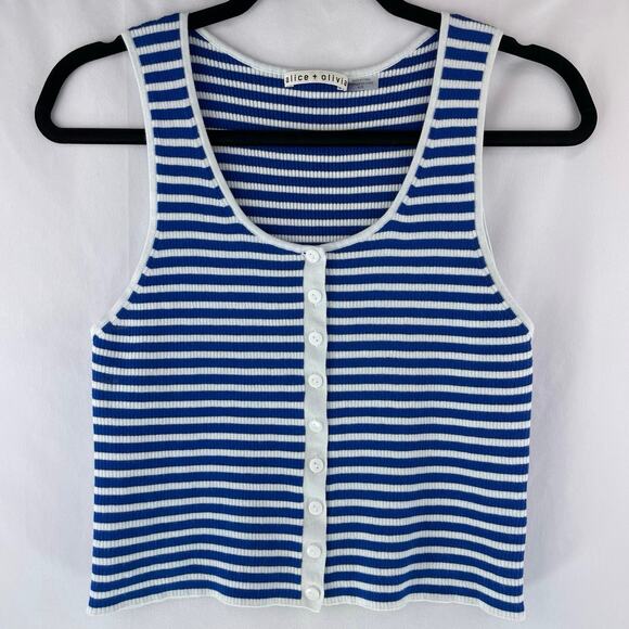 Alice + Olivia Daryn Stripe Button-Front Tank Size XL - Picture 1 of 12